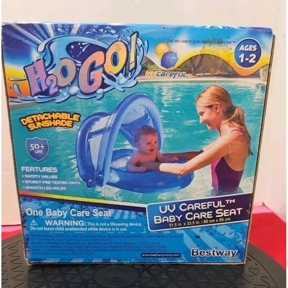 H2O Go! Baby Care Seat Float 50+ UPF‎ Protection Detachable Sun Shade Blue New